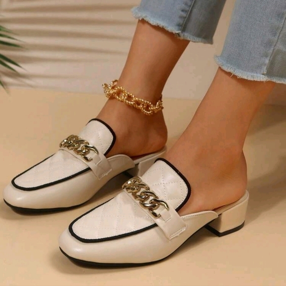 Women Square Toe Mules Shoes Metal Buckle Strap Decor Open-Toed Sandals, Elegant - Picture 5 of 6